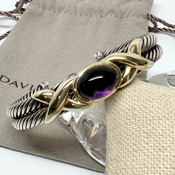 David Yurman Jewelry - David Yurman 10mm Double Cable Amethyst Gold X Renaissance Cuff Bracelet 925/14K
